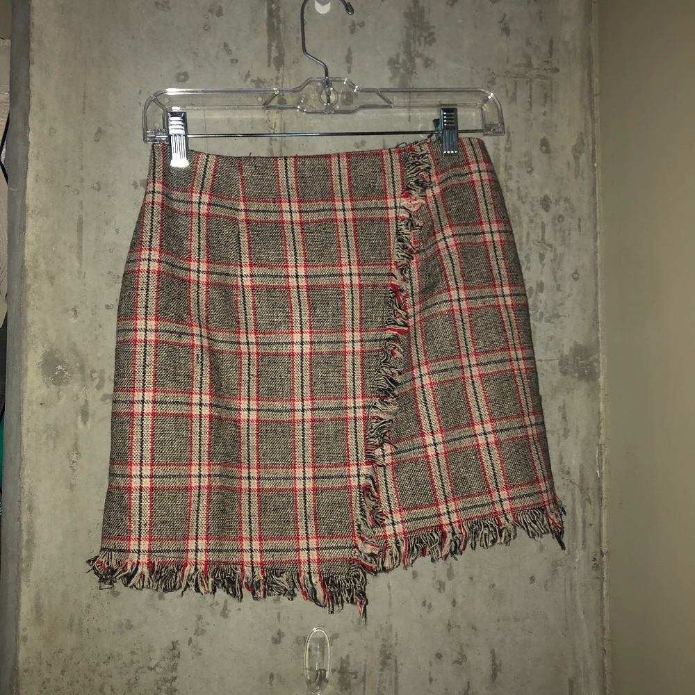 Plaid fringe skirt